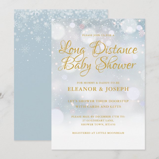 Invitation Baby shower hivernal à longue distance saupoudré p (Devant / Derrière)