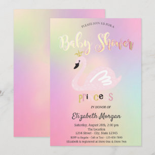 Invitation Baby Shower holographique adorable cygne