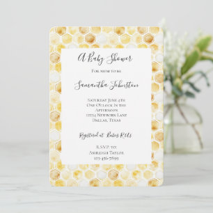 Invitation Baby shower Honeycomb jaune or