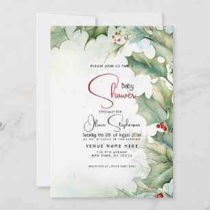 Invitation Baby Shower - Houx et Baies d'Hiver