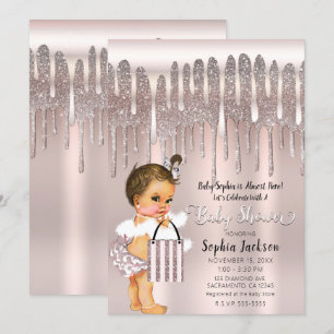 Invitation Baby shower Icy Rose Rose Diamond Parties scintill