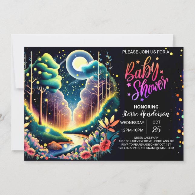 Invitation Baby shower Imaginaire de luciole (Devant)