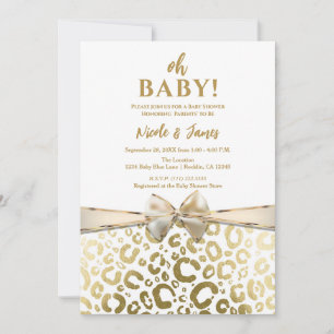 Invitation Baby Shower Imprimé Léopard Glam Or et Blanc