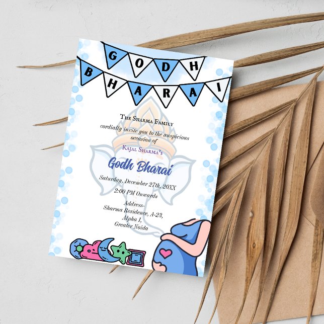 Invitation Baby shower indien Godh Bharai Hindu Blue (Créateur téléchargé)