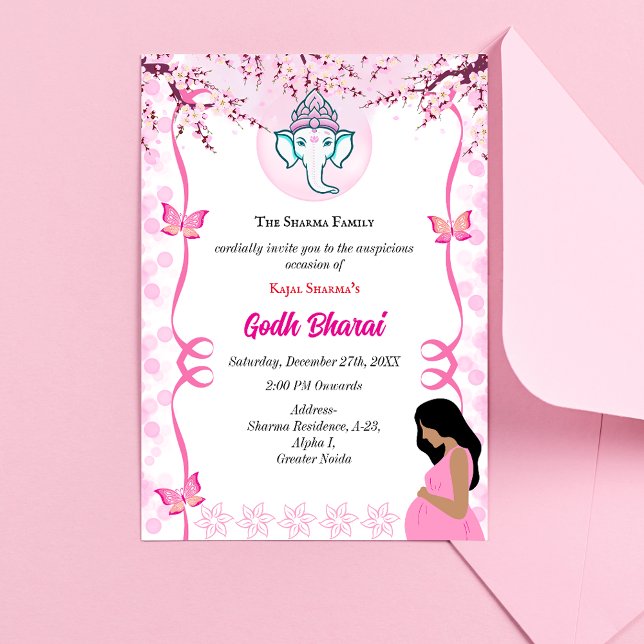 Invitation Baby shower indien Godh Bharai Hindu Rose (Créateur téléchargé)