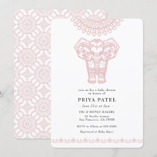 Invitation Baby shower indien rose éléphant