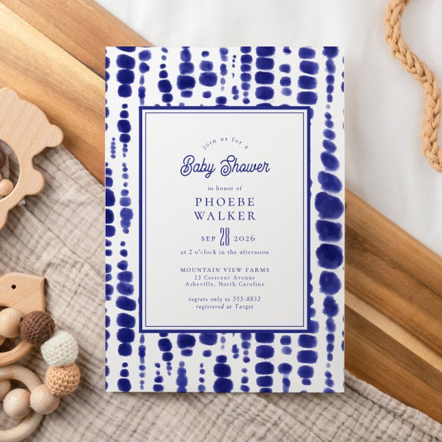 Invitation Baby shower indien Shibori Dark Blue Tie Dye (Créateur téléchargé)