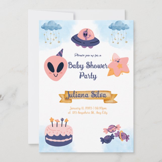 Invitation baby shower Invitation alien rose (Devant)