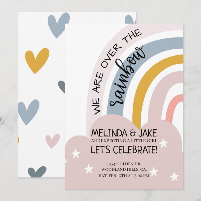 Invitation BABY SHOWER|INVITATION de RAINBOW|Douche à fond|Pa (Devant / Derrière)