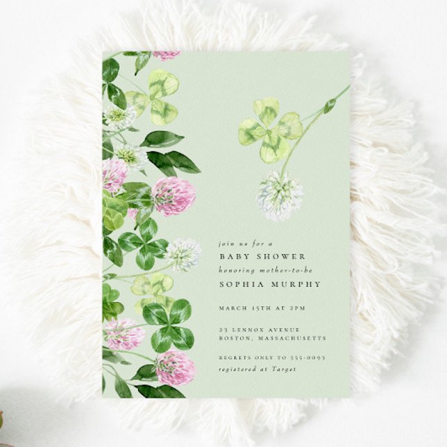 Invitation Baby shower irlandais Shamrock vert violet Clover (Créateur téléchargé)