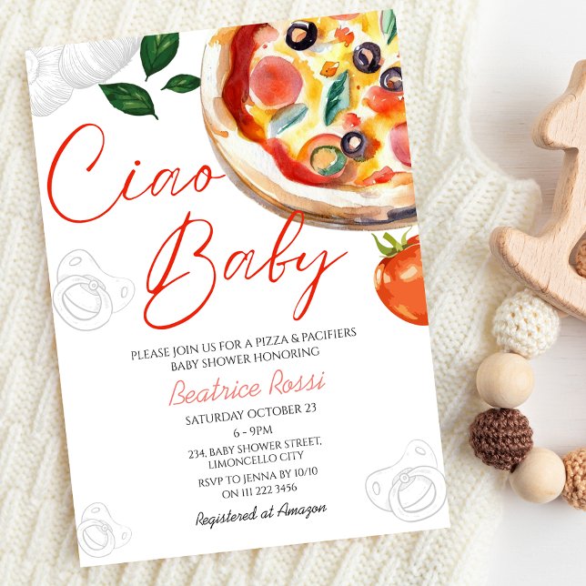 Invitation Baby shower italien Ciao Baby Pizza (Italian Ciao Baby Pizza Baby Shower Invitation)