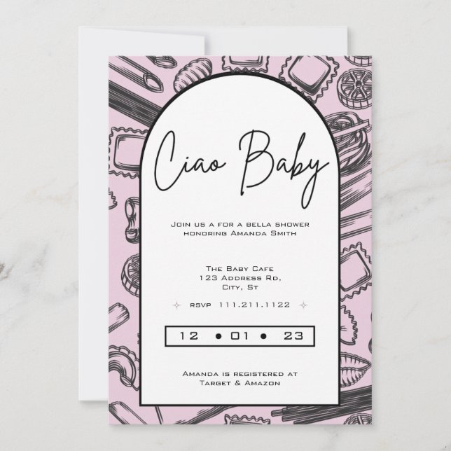 Invitation Baby-Shower Italien, Ciao Bébé, Mixte (Devant)