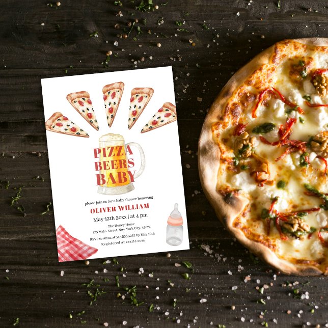 Invitation Baby shower italien moderne de pizza de bière (Italian Modern Sice Pizza Beers Baby Shower Invitation)