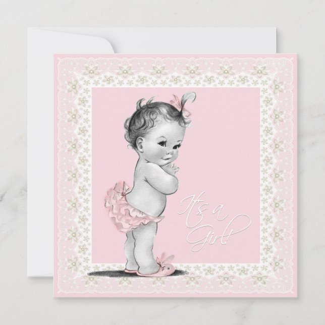 Invitation Baby shower ivoire et rose (Devant)