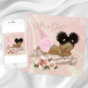 Invitation Baby shower Ivory Blush Afro-Américain