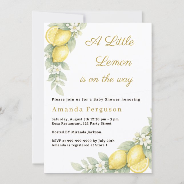 Invitation Baby Shower jardin d'été au citron citrus (Devant)