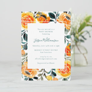 Invitation Baby shower Jardin Floral Orange Moderne