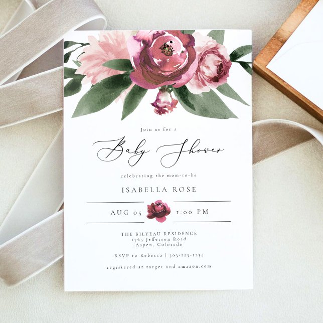 Invitation BABY SHOWER Jardin Floral Rose-Dusty MONET (Créateur téléchargé)