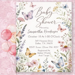 Invitation Baby Shower Jardin Papillon Aquarelle