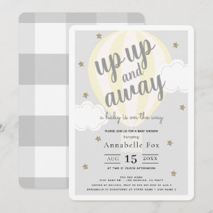 Invitation Baby shower jaune à bulle d'air chaud vers le haut