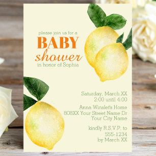 Invitation Baby Shower Jaune Citron Aquarelle
