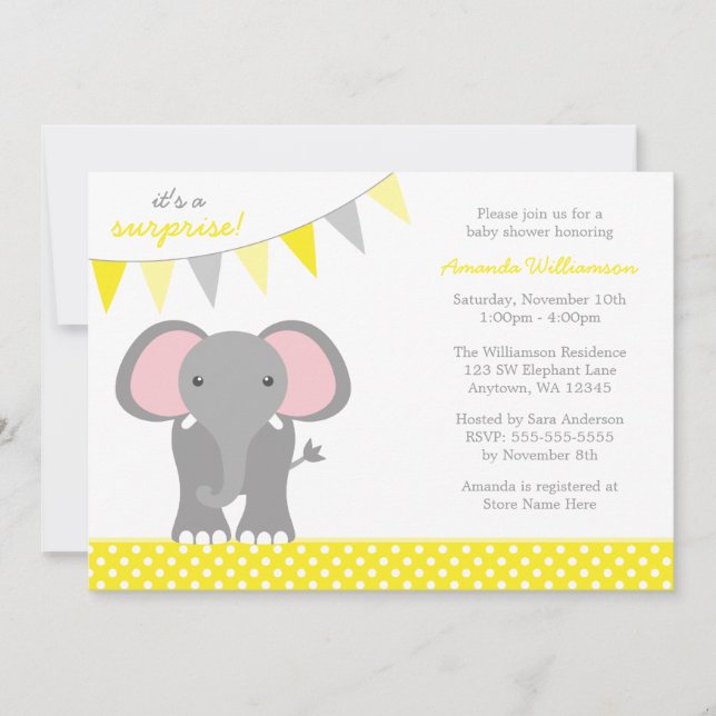 Invitation Baby shower jaune de bannière de point de polka (Devant)