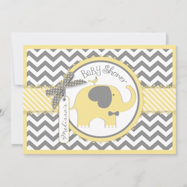 Invitation Baby shower jaune d'impression de Chevron de (Devant)