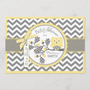 Invitation Baby shower jaune d'impression de Chevron de hibou