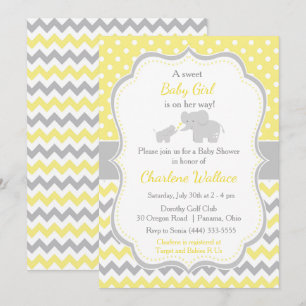 Invitation Baby shower jaune et gris éléphant