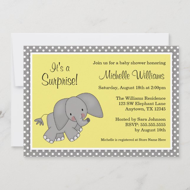 Invitation Baby shower jaune mignon de neutre de genre (Devant)