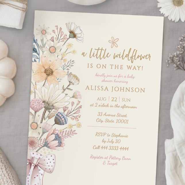 Invitation Baby shower jaune petit Fleur sauvage (Créateur téléchargé)