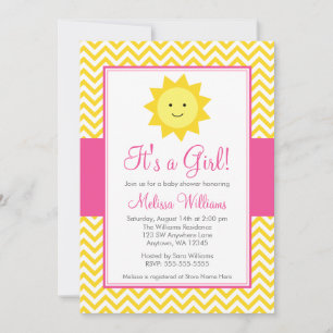 Invitation Baby shower jaune rose de fille de Chevron de