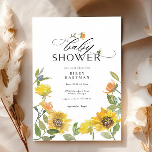 Invitation Baby Shower Jaune Soleil Tournesol Abeille