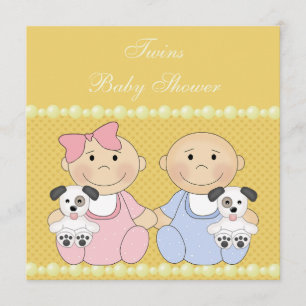 Invitation Baby shower jaune Twin & Puppies