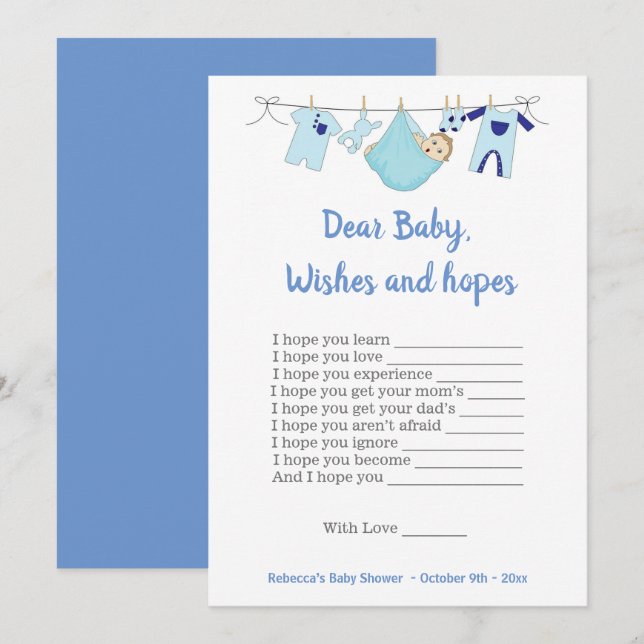 Invitation Baby shower Jeu Cher bébé Voeux et espoirs (Devant / Derrière)