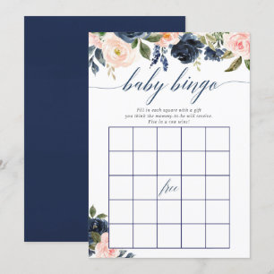 Invitation Baby shower jeu de bingo Blush rose marine bleu fl