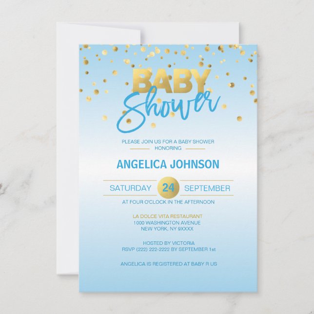 Invitation Baby shower JEUNE DE CONFetti Gold (Devant)