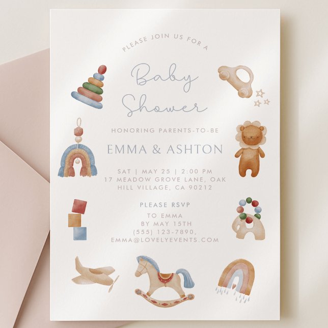 Invitation Baby shower Jouets en bois d'invitation - Boho Sty (Créateur téléchargé)