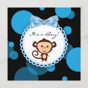 Invitation Baby Shower Joyeux Singe Bleu