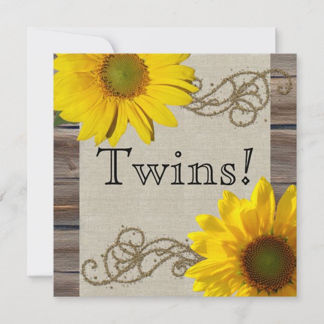 Invitation Baby shower jumeau de tournesol rustique (Devant)