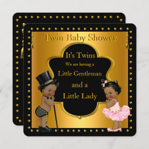 Invitation Baby shower jumeau garçon et fille ethnique