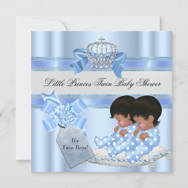 Invitation Baby shower jumeau garçons Blue Little Prince Crow (Devant)