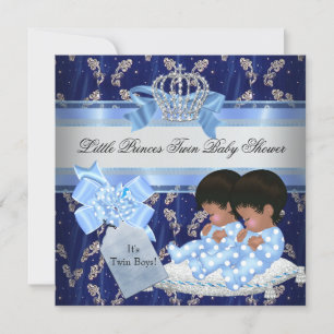Invitation Baby shower jumeau garçons Blue Little Prince Crow