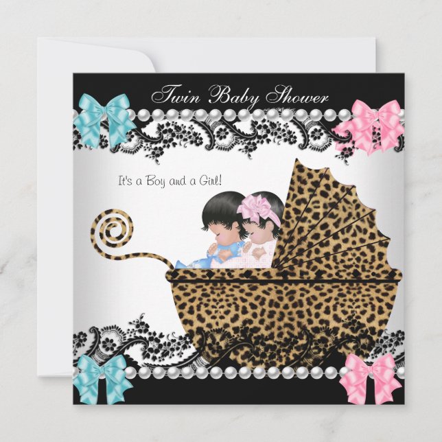 Invitation Baby shower jumeau mignon fille rose garçon bleu l (Devant)