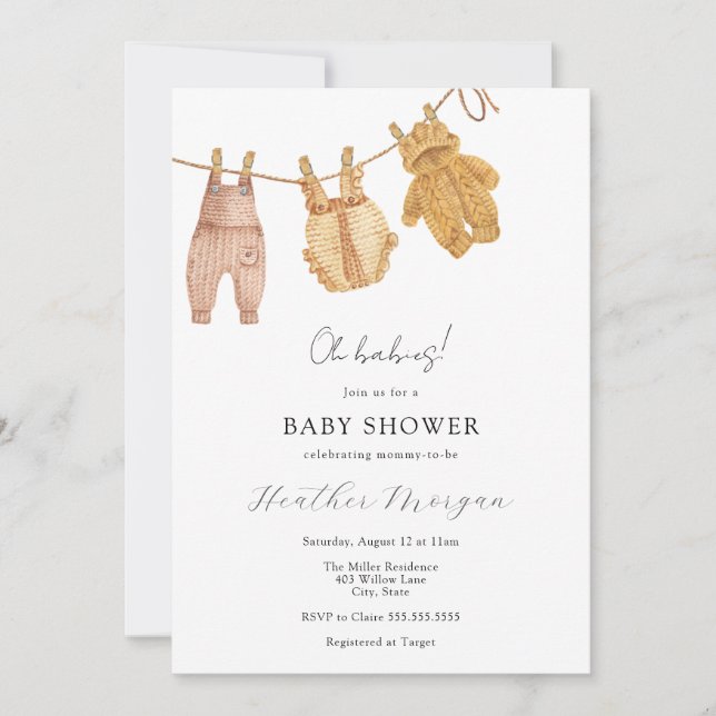 Invitation Baby shower jumeau neutre genre classiq (Devant)