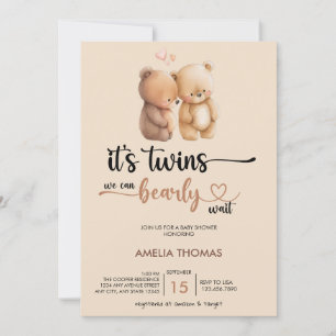 Invitation Baby shower jumeau   Teddy Bear