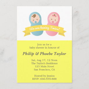 Invitation Baby shower jumeaux - Bébé mignon garçon et fille