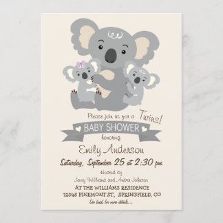 Invitation Baby shower jumeaux Cute Koala