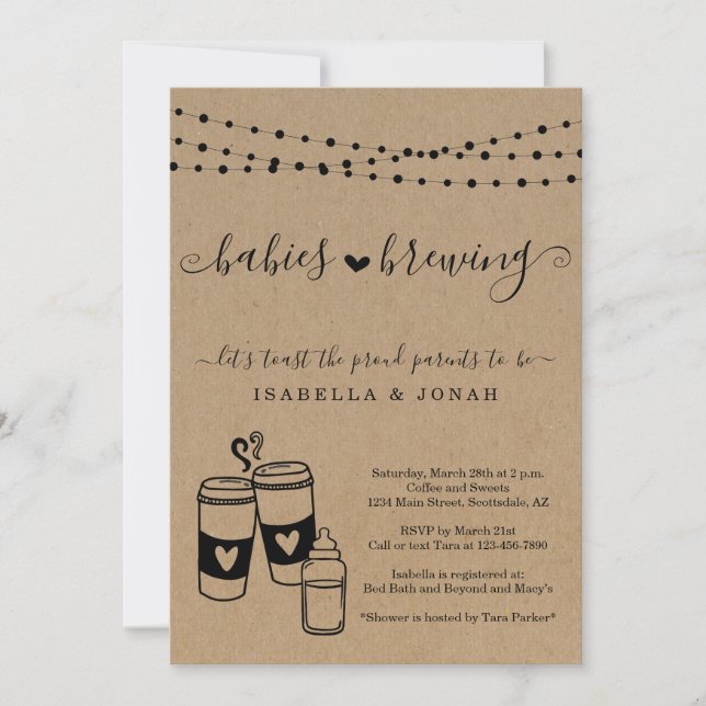 Invitation Baby shower jumeaux de Baby Brewing Couple (Devant)