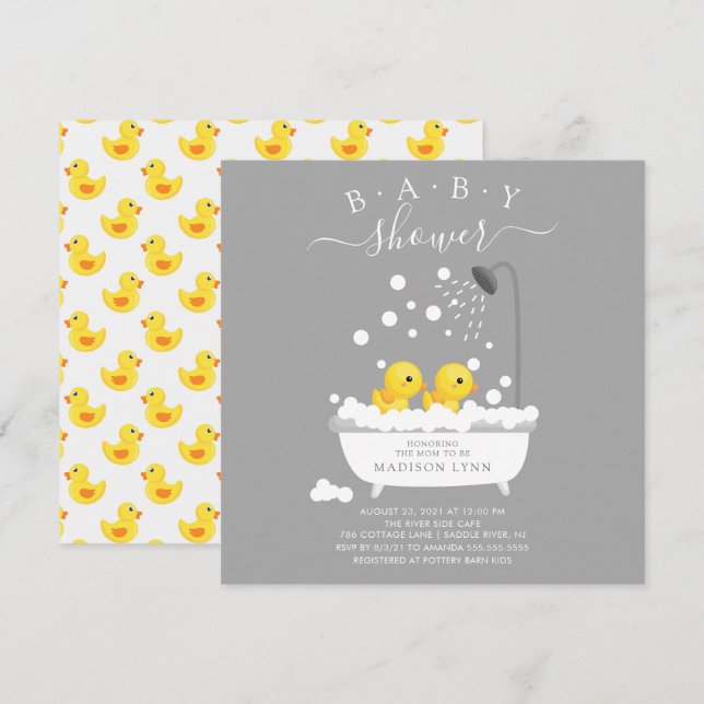 Invitation Baby shower jumeaux en caoutchouc (Devant / Derrière)